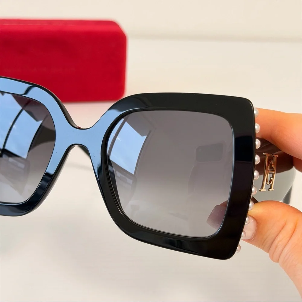 Carolina Herrera Chic Black Sunglasses with Pearl Accents, CH0001/S 8079O - Picture 7 of 16